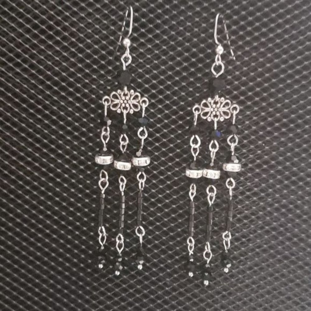 Hand Crafted Black and Silver Dangle Earrings